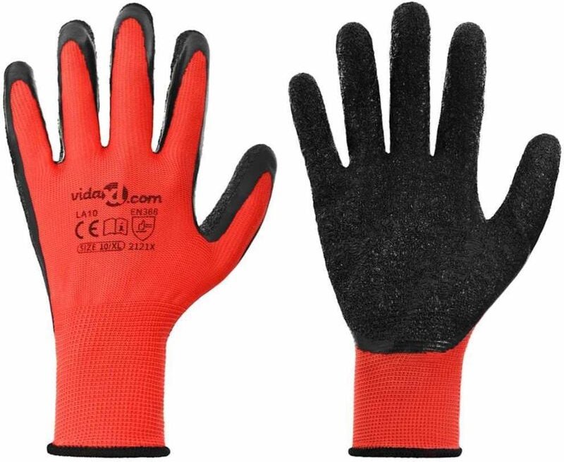 Arbeitshandschuhe 24 pcs Rot und Schwarz 10 / XL vidaXL