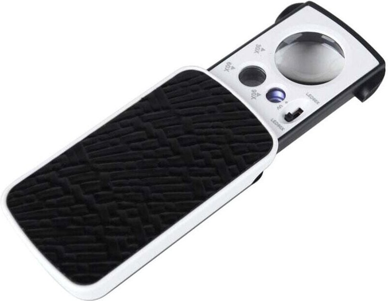 Taschenlupe mit LED-Beleuchtung (30x, 60x und 90x) – Beleuchtete Leselupe für Senioren – Schwarze, faltbare Taschenlupe ...