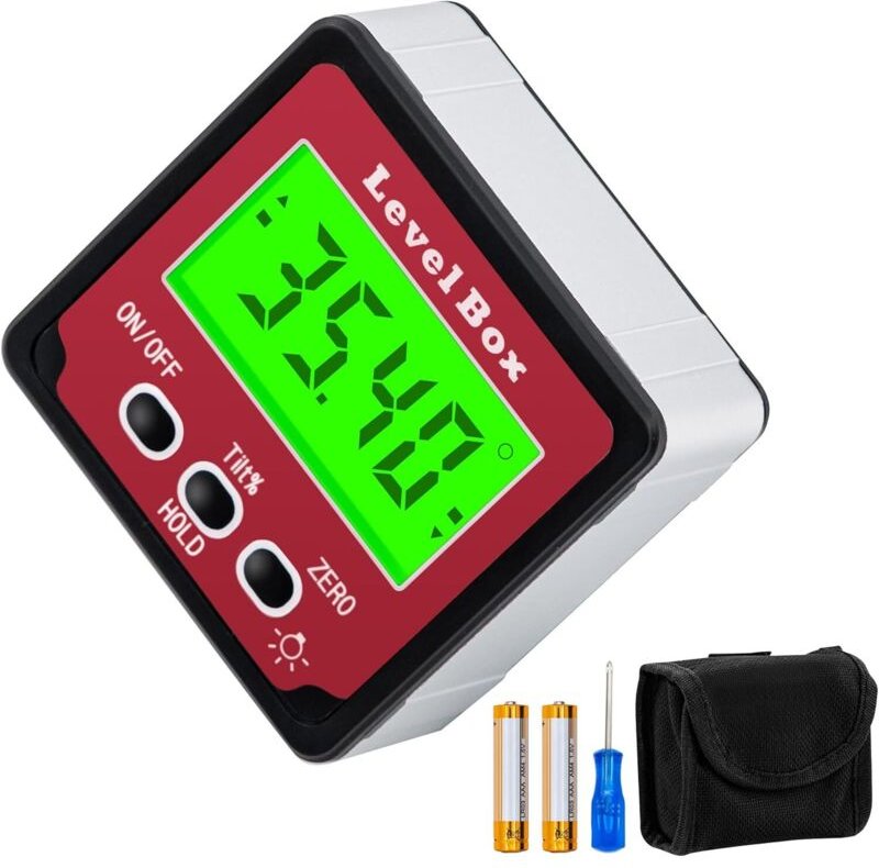 Digitaler Neigungsmesser, Winkelmesser 4 x 90°, Digitaler Winkelmesser, Gehrungslehre mit Magnetfuß, LCD-Display und Hin...