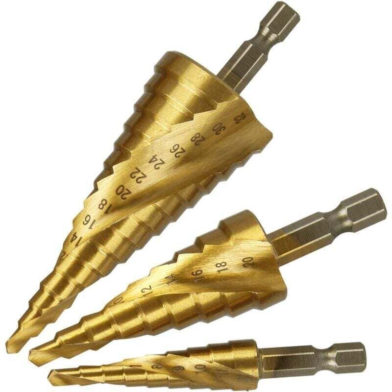 3-teiliges HSS-Stufenbohrer-Set: Spiralnut-Schälbohrer, Kegelbohrer, Metallbohrer, Schneidwerkzeug-Set für Metall, Holz,...