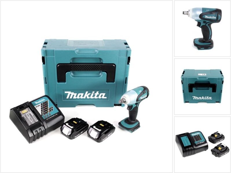 Makita DTW 251 RAJ Akku Schlagschrauber 18 V 230 Nm 1/2" + 2x Akku 2,0 Ah + Ladegerät + Makpac