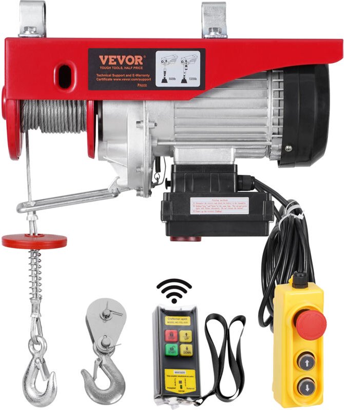 Vevor - Elektrischer Flaschenzug, 1320 lbs 230 v elektrische Seilwinde mit 328 ft kabelloser und 14 ft kabelgebundener F...