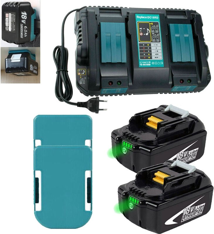 Powerwings - 2 Stück BL1850B Ersatzakku für Makita 18V Akku 5,0Ah Li-lon Ersatzaccu mit Doppel-SchnellLadegerät DC18RD, ...