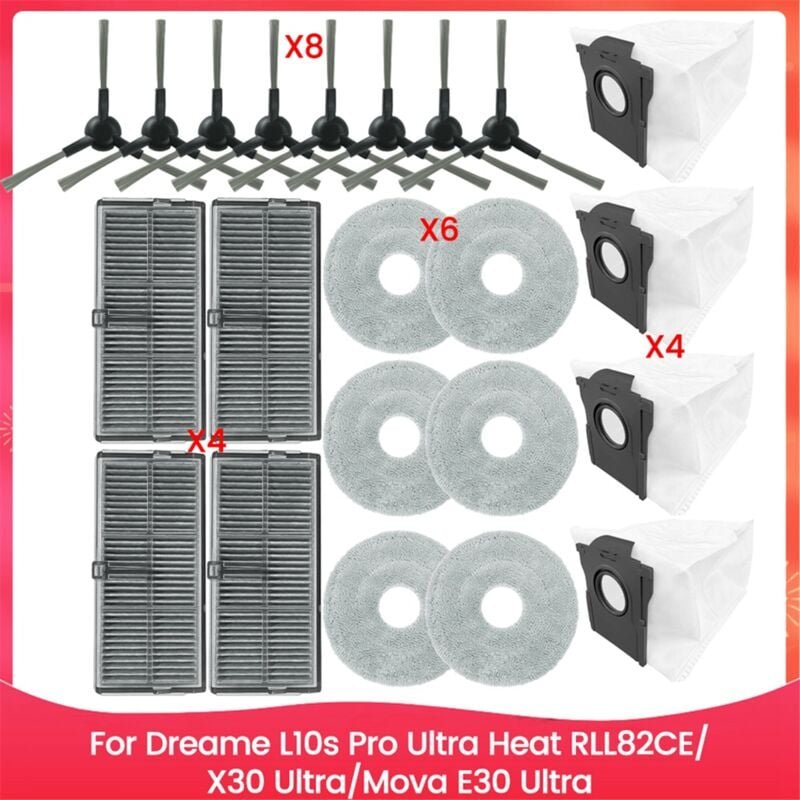 Für L10s Pro Ultra Heat RLL82CE, Seitenbürstenfilter, Wischtuch