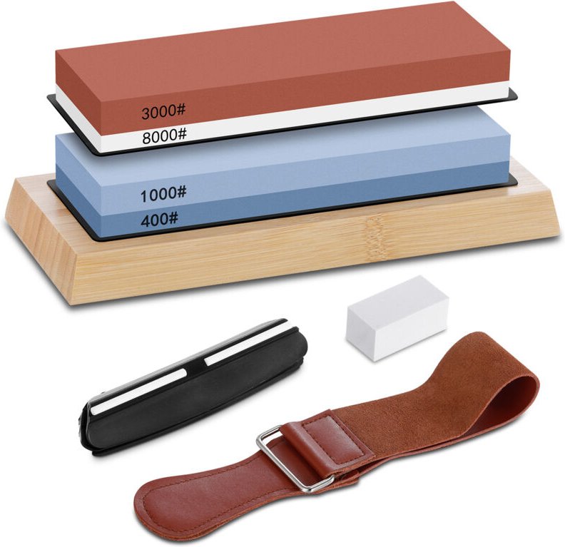 Decdeal Aoresac komplettes Messerschärfen-Stein-Set/Dual-Körner-Breitestone 400/1000 3000/8000 Spitzer mit Leder-Strop/A...