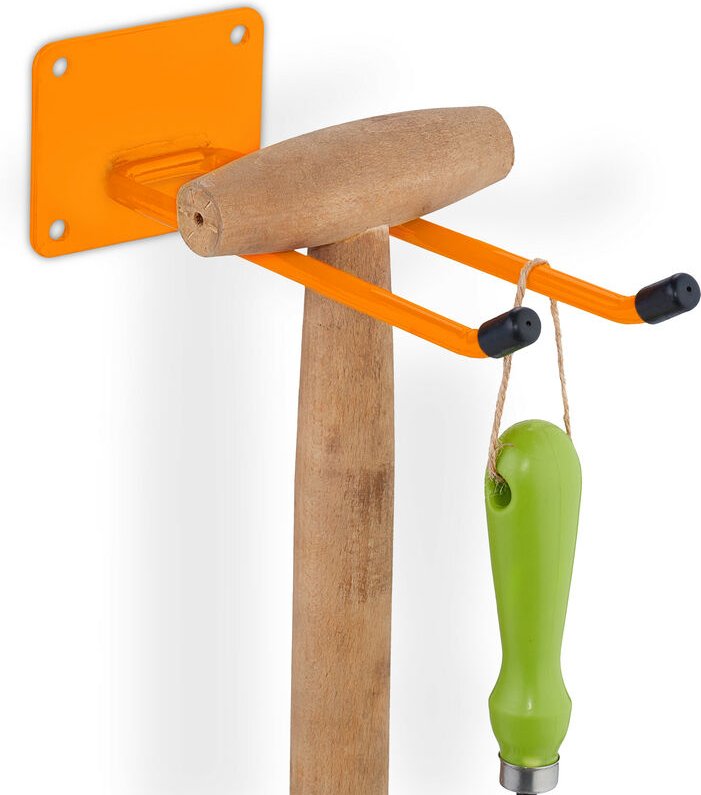 Relaxdays - Wandhaken, Aufbewahrung von Gartengeräten & Werkzeug, belastbar, Länge: 24 cm, Gerätehalter, Stahl, orange