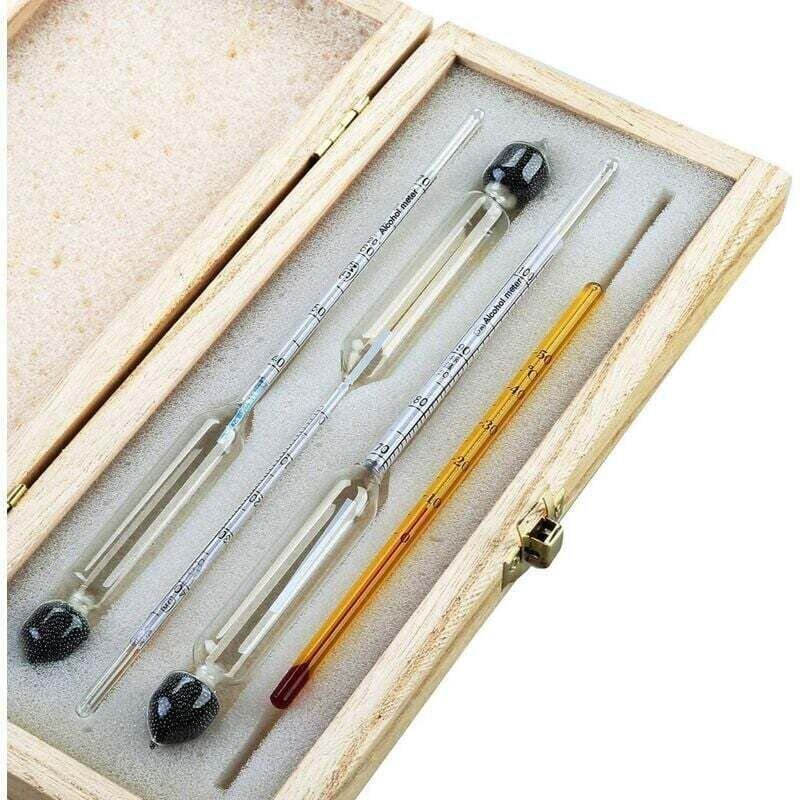 Professionelles Alkoholmeter - Set aus 3 Hydrometern mit einer Teilung von 0 bis 100% + Thermometer zur Messung des Alko...