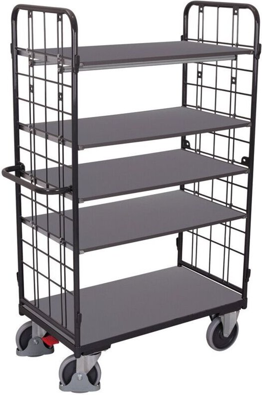 VARIOfit Etagenwagen, hoch, Stirnwände vergittert mit 5 Etagen 850x500mm Anthrazitgrau RAL 7016