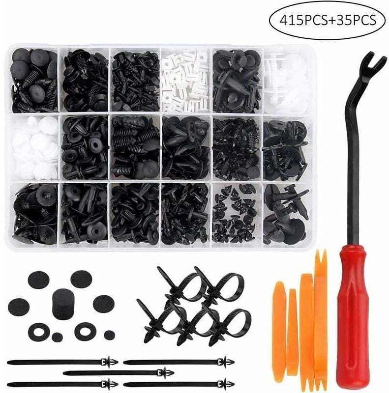 415-teiliges Set Kunststoffnietenclips, Schutzbefestigungen, universelle schwarz-weiße Autoclips mit Aufbewahrungsbox un...