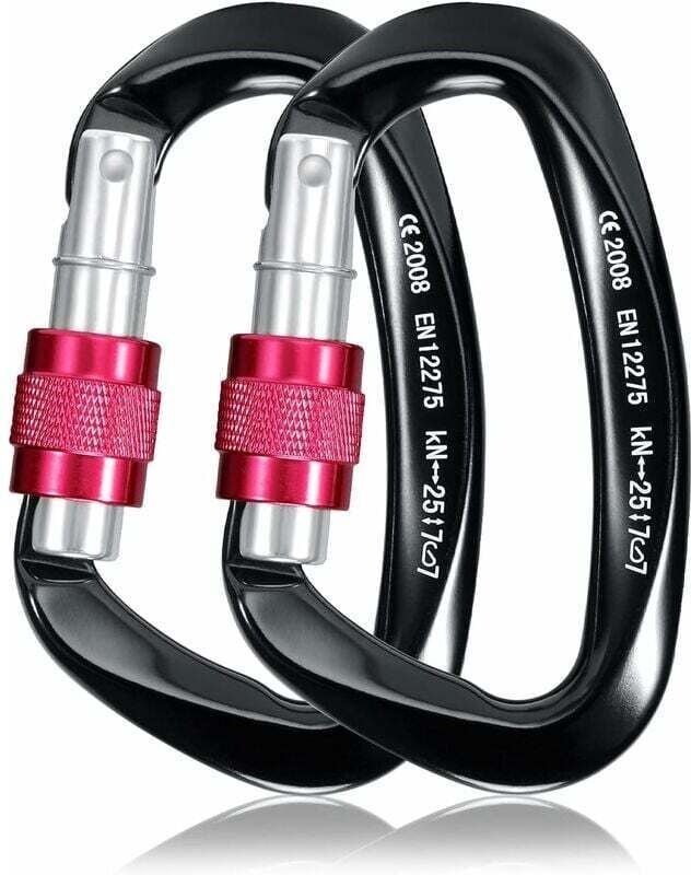 25 kN Kletterkarabiner, 2 Stück, robuster D-förmiger Sicherheitskarabiner aus Aluminium für Camping, Bergsteigen, Wander...