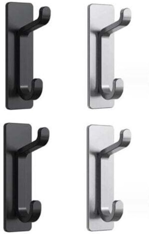 Schwarz und Grau, 4 Stück selbstklebende Haken, Handtuchhalter Bad, Geschirrtuchhalter Küche, Kleiderhaken selbstklebend...