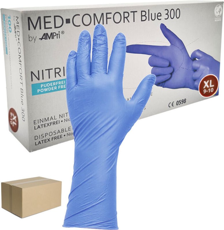 Ampri Blue 300 XL Nitrilhandschuhe, 100 Stück, Karton, 10er-Packung