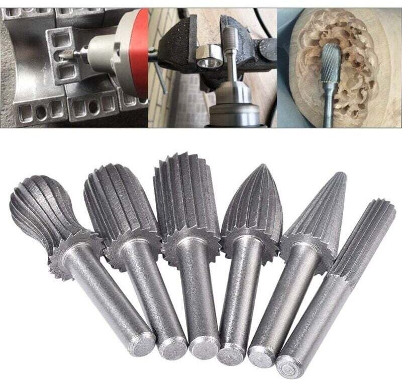 Satz mit 6 doppelschneidigen Hartmetall-Rotationsfräsern, 6 mm, Hartmetallschaft, Feil-/Gravur-/Schleifaufsätze für Rota...