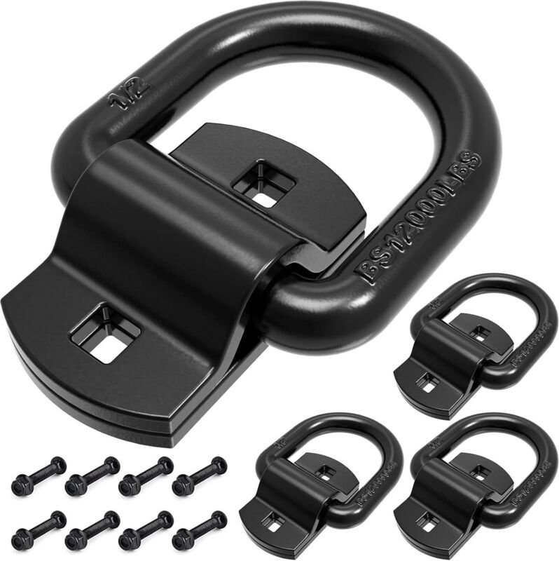 4er-Pack 1,27 cm (1/2 Zoll) robuste, geschmiedete D-Ringe, 5440 kg (12.000 lbs), Oberflächenmontagehaken für Anhänger, L...