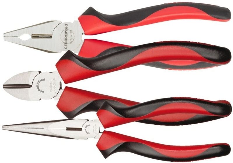 Red Zangen-Satz, Werkzeug-Set mit Kombinationszange/Seitenschneider/Flachrundzange, R28002003 - Gedore