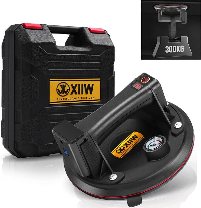 1x Elektrischer Saugheber Max. 300KG, Mit 1X Akku & lcd, Mit Barometer, SelbstNachsaugend Glasheber 8' Vakuum Starker Sa...