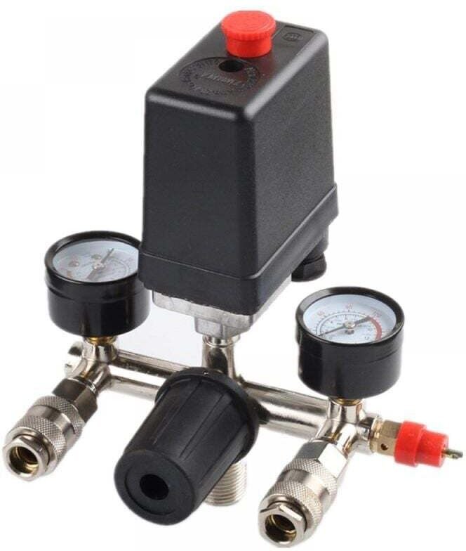 Druckregler mit Druckschalter für Kompressor. Druckschalter mit 2 Anzeigen.