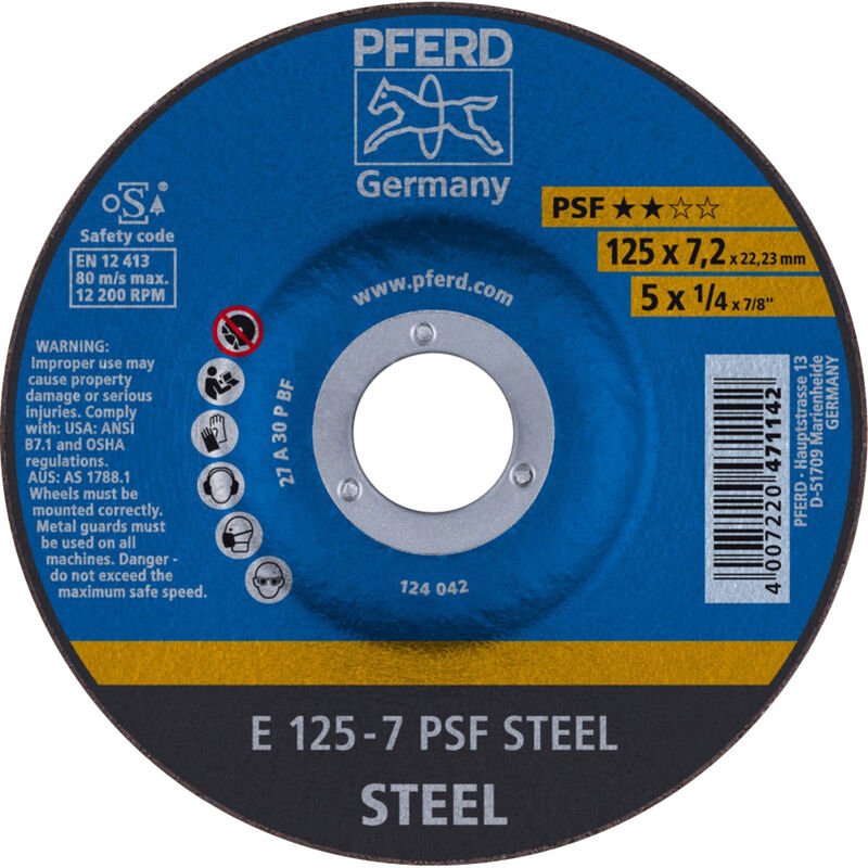 Pferd 69298071 Schruppscheibe, 5 Stück | 125 X 7,2 X 22,23 Mm, Gekröpft, Psf Steel | Für Stahl