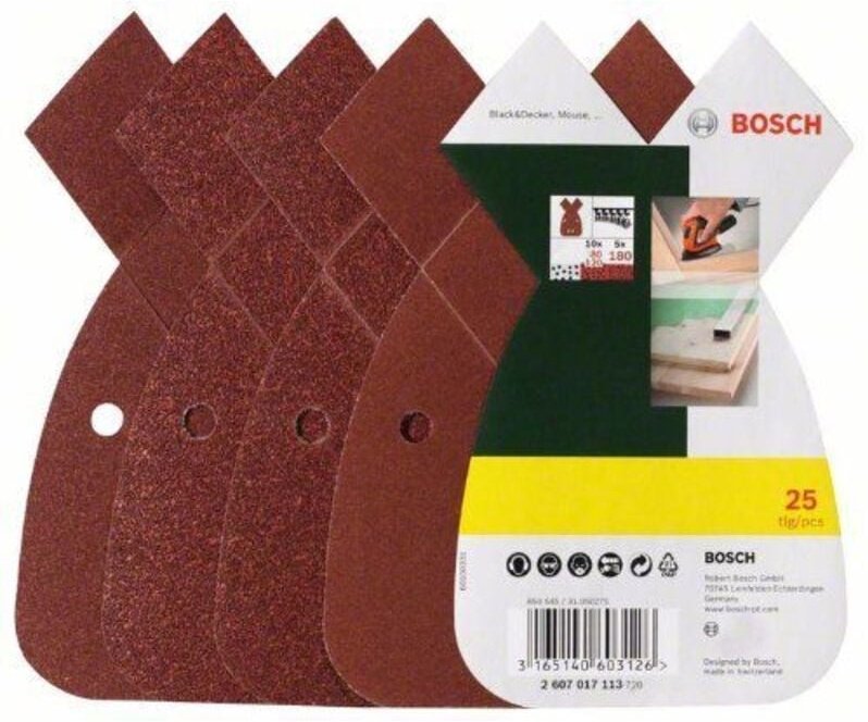 Bosch Schleifblatt-Set für B&D Mouse 25tlg. 10x80 10x120 5x180 - 2607017113
