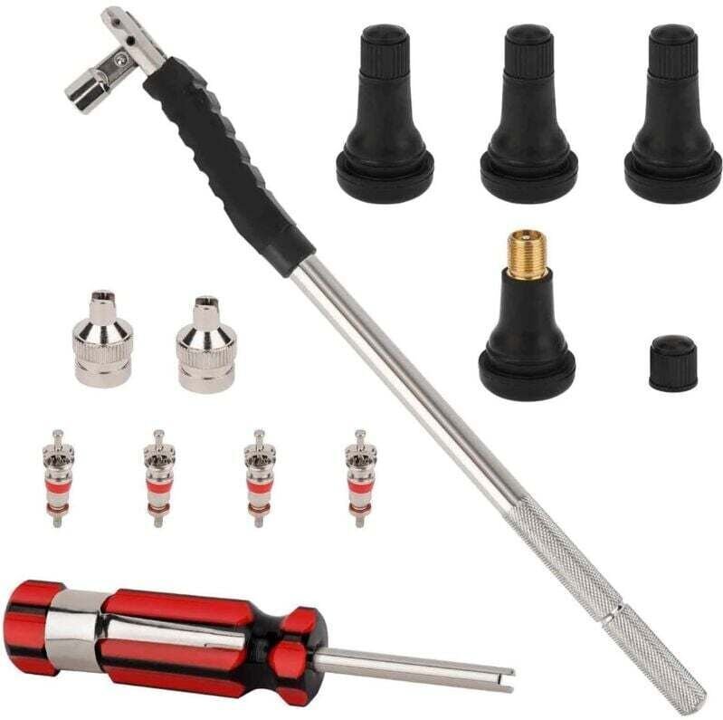 Kit de démontage et de montage de valve de pneu, valve tubeless à clipser TR413 (avec obus), extracteur d'obus à une têt...