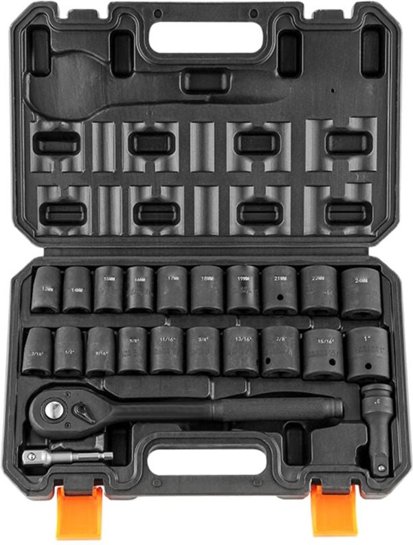 Mophorn 1/2-Zoll-Schlagsteckschlüsselsatz,23-teilig,SAE (7/16"-1")und metrisch(13-24 mm),6-kant Cr-V-Legierungsstahl für