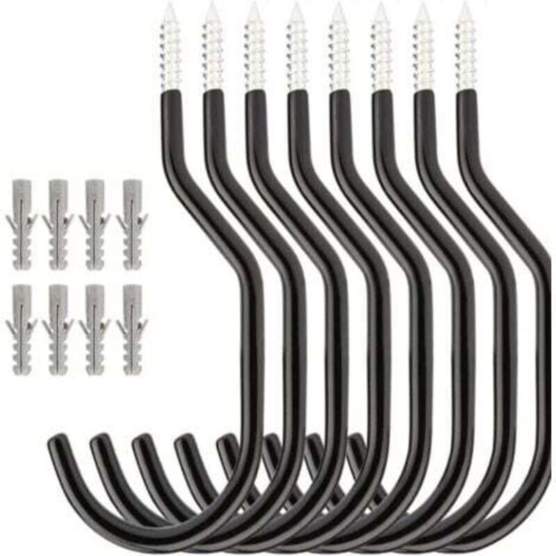 8er-Set Fahrrad Deckenhaken aus Stahl, Wandmontage-Haken zur Aufbewahrung für Garage, Schuppen, Garten, Schwarz