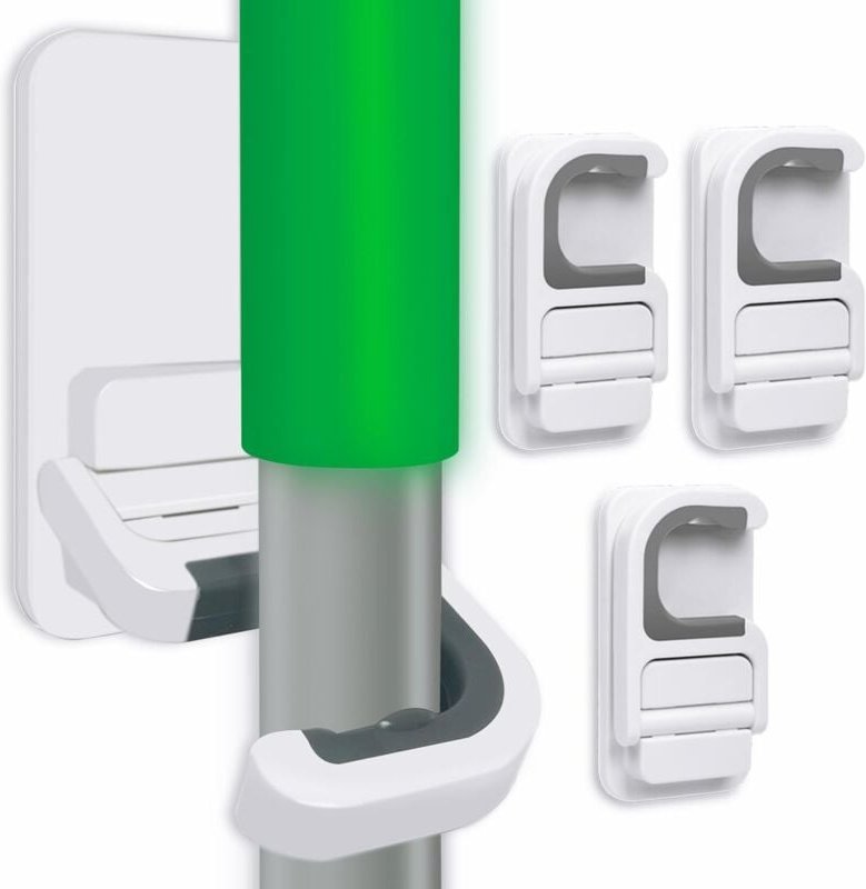 3-teiliges Set, Wandhalterung für Besen und Mopp, kein Bohren erforderlich, Besen- und Moppclips, Moppstielhalter, Organ...