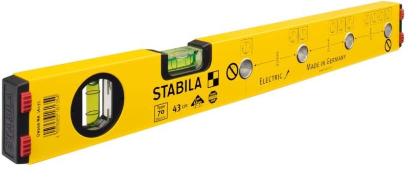 Stabila - Wasserwaage Type 70 Electric, 43 cm, mit Markierungshilfen für Elektroinstallationsarbeiten - 16135