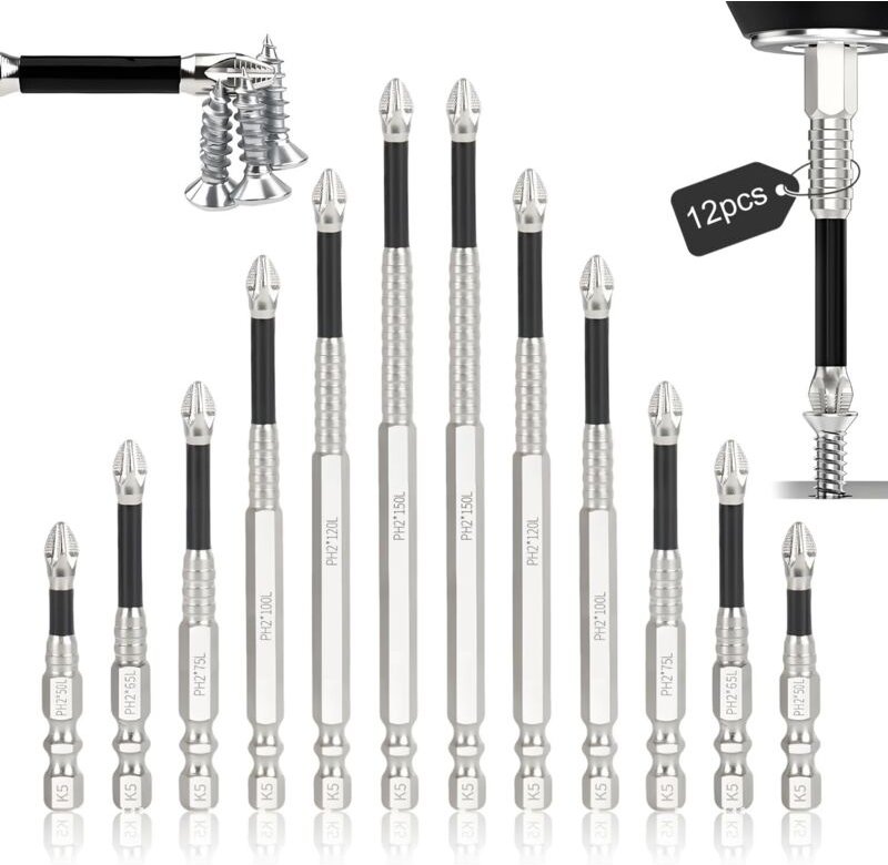 12-teiliges magnetisches Schraubendreher-Bit-Set, 1/4-Zoll-Doppelschlitz-Sechskantschaft-Schlagbit, geeignet für Handboh...