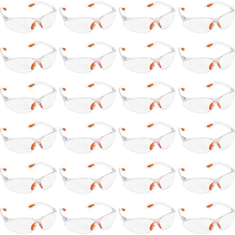 24er-Packung transparente Schutzbrillen – Schutzbrillen mit Kunststoffgläsern, Nasensteg und Bügelenden aus Gummi für zu...