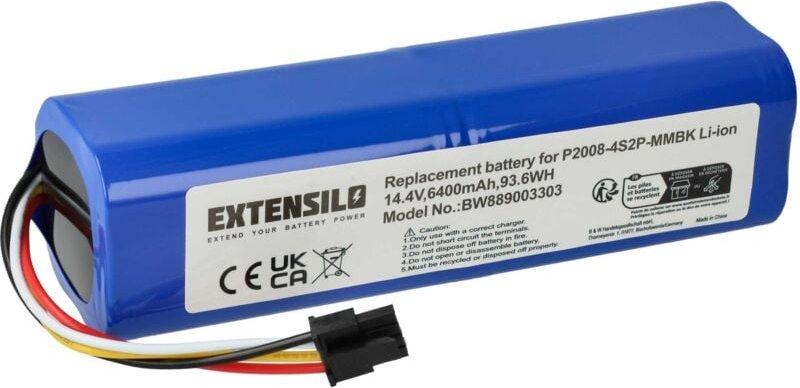 Akku kompatibel mit Xiaomi Roborock S6 MaxV, S6 pure S6P02-00, S6 pure S6P52-00, S6 Pure Saugroboter (6400 mAh, 14,4 v, ...