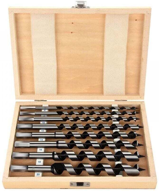 Set mit 8 Sechskant-Holzbohrern – Kohlenstoffstahl – Durchmesser 6–20 mm – Spiralgeometrie – Präzises Bohren