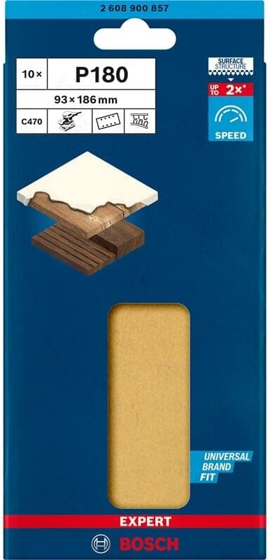 Rechteckiges Schleifmittel C470 Expert BOSCH 93x185mm Körnung 180 - 10 Blatt - 2608900857