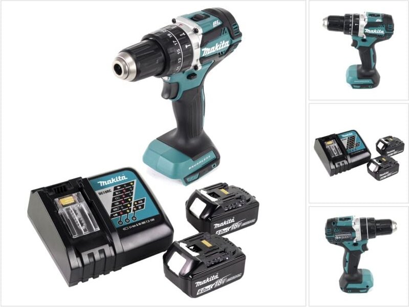 Makita DHP 484 RG Akku Schlagbohrschrauber 18 V 54 Nm Brushless + 2x Akku 6,0 Ah + Ladegerät