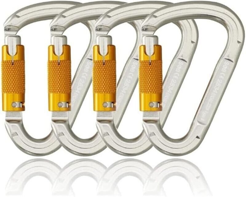 Selbstsichernder Kletterkarabiner aus Aluminium, robuster Karabiner zum Klettern und Abseilen, 4er-Packung