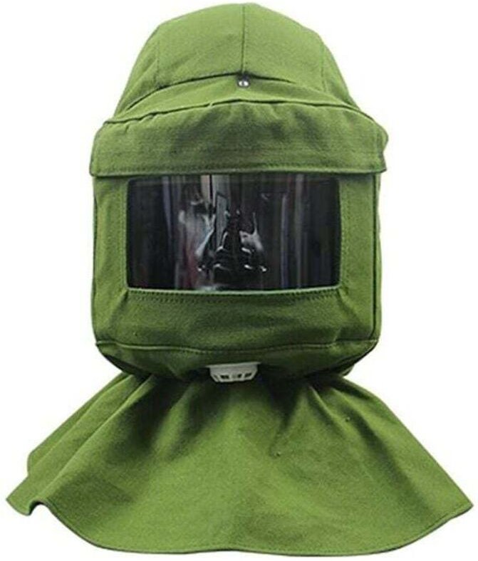 Masque Anti-Poussière avec Casque de Protection Écharpe et Toile Verte pour Sablage