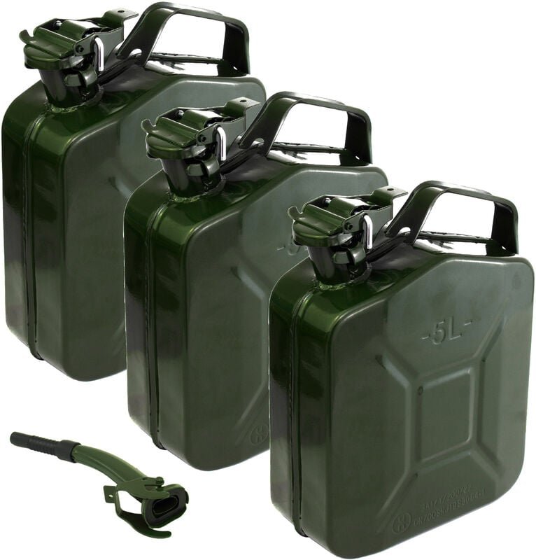 Baumarktplus - 3x Metallkanister olivgrün 5 Liter inkl. 1x Ausgießer Benzin Diesel