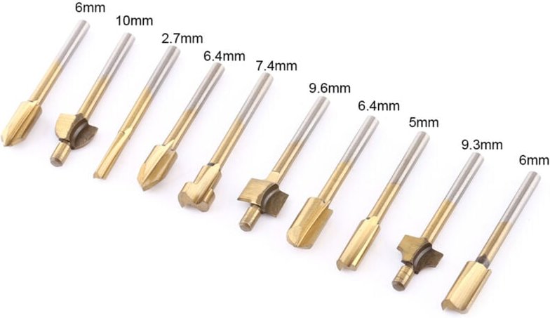 10 Stück HSS-Titan-beschichtete Holzfräser-Fräser mit 1/8"-Schaft