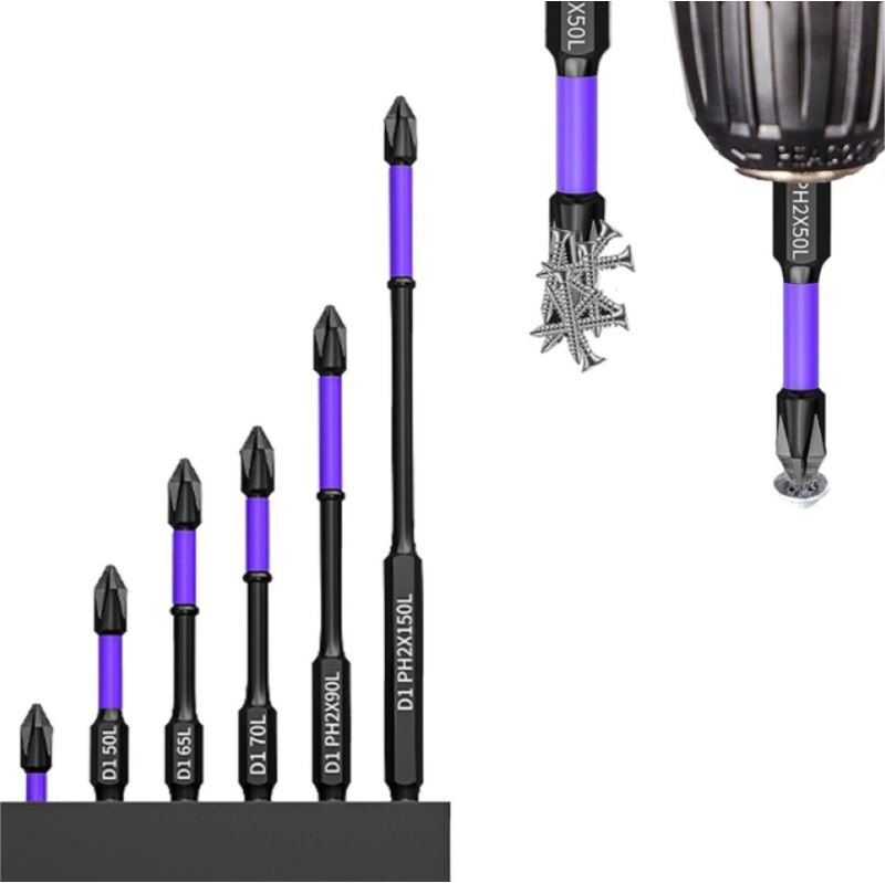 6 Stück Starke Magnetische Schraubendreherbits, Stoßfeste Schlagbohrerspitzen, Hochhärte Schlagbohrerspitzen, für Elektr...