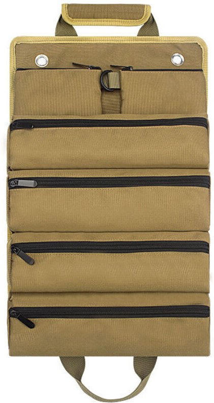 Gerollte, khakifarbene Werkzeugtasche für Garten, Elektriker und Schreiner verstärkte Werkzeugtasche Werkzeugaufbewahrun...