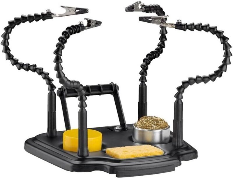 Löthilfe mit 4 flexiblen Schwanenhalsarmen und Krokodilklemmen / Lötstation / Dritte Hand / Lupe