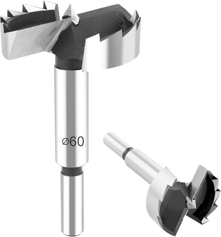 Professional Forstnerbohrer 60mm für Holz, Forstner Bits Ø 60mm, Länge 90mm, Bohraufsätze mit Rundschaft für Holz