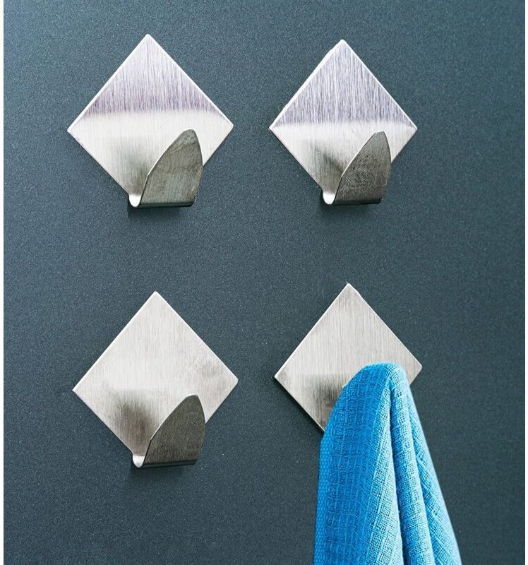 Shining House - Klebehaken aus Metall für Bad und Küche – 4 Stück – Wandmontierte Klebehaken für Gegenstände, Handtuchha...