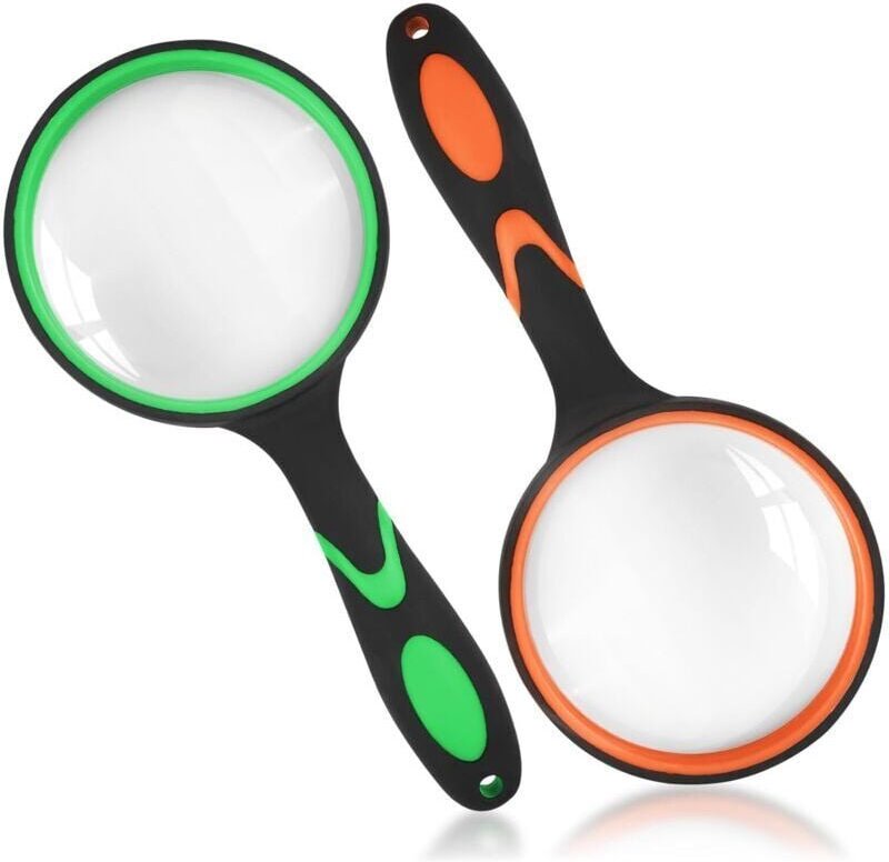 2er-Pack Leselupe 65 mm, Handlupe mit rutschfestem Gummigriff, geeignet für Kinder und Senioren für wissenschaftliche Bü...