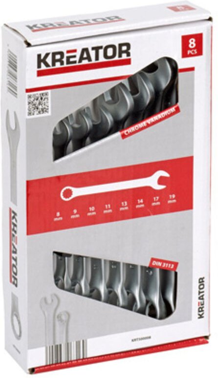Powerplus - Satz mit 8 Ringmaulschlüsseln 8-19mm Cr.Vanadium 500008 Kreator