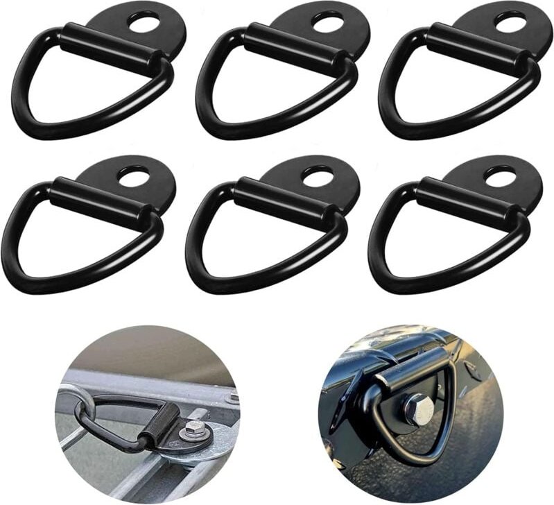 Ersandy - Zurrring, 6 Stück, D-Ring-Zurringanker, 85 x 63 mm, schwarz, robuste Zurrringe, Traglast 300 kg, für Anhänger,...