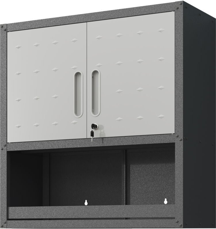 Wandmontierbarer Metall-Werkzeugschrank mit Tür, 1 Einlegeboden und 1 offenes Fach, 75 × 77 × 30 cm, Grau, ideal für Gar...