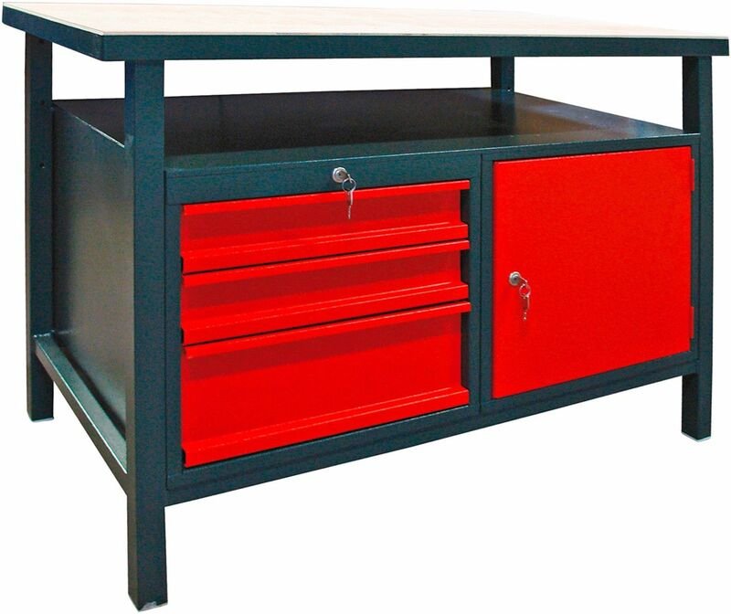 Dema - Werkbank Werktisch Arbeitstisch Werkstatt Tisch m. 3 Schubladen 1 Türe anthrazit