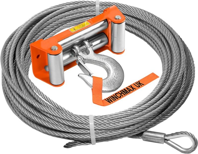 Drahtseil 26 m x 12 mm, Lochbefestigung. Rollenführung. 1/2 Zoll Gabelkopfhaken. Für Winden bis 17.500 Pfund.