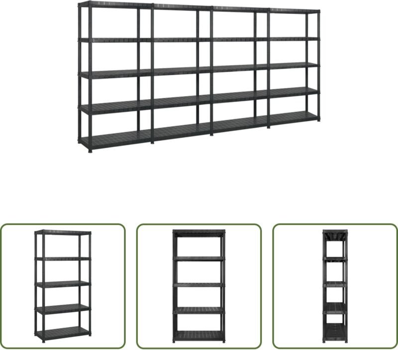 vidaXL Dekoregal - Lagerregal mit 5 Böden Schwarz 340x40x185 cm Kunststoff